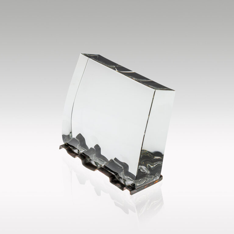 Light acceptor, 2026, 19 x 23 x 8 cm, 5 kg, optical glass fused directly on the copper artifact